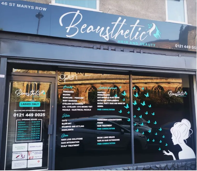 The Beausthetic Hair & Beauty shopfront on St Mary’s Row, Moseley